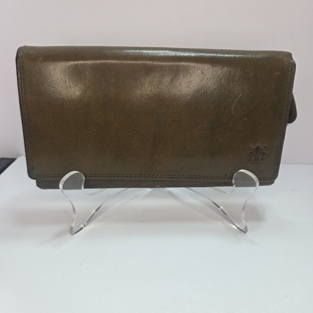 vtg firenze vera pelle olive green distressed leather full size wallet italian